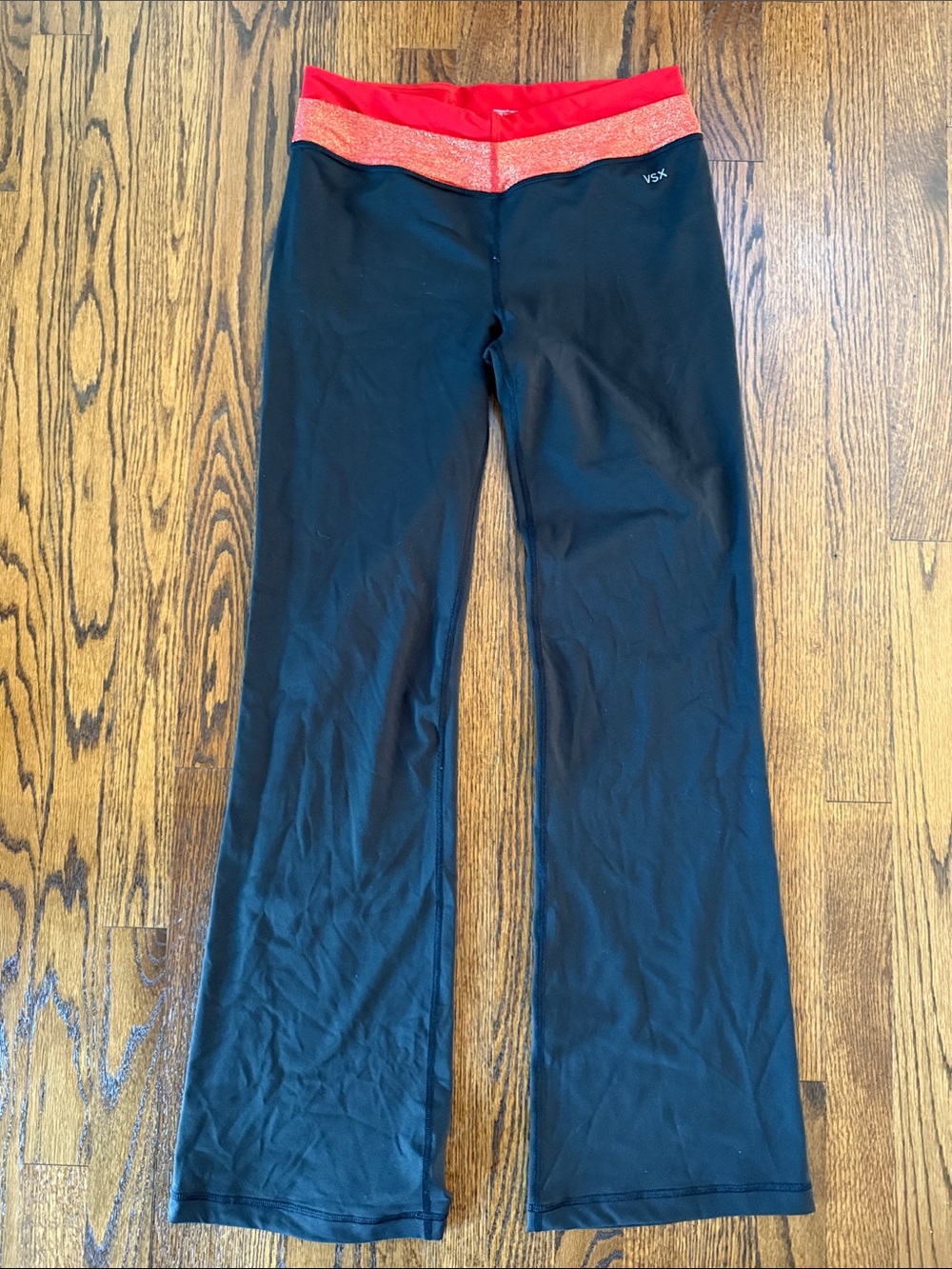 VSX Victoria’s Secret Medium Black Joggers with Red and Coral Glitter Waistband